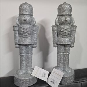 Set of 2 Silver Glittered Christmas Decorative Nutcrackers,  11.5 in H, New